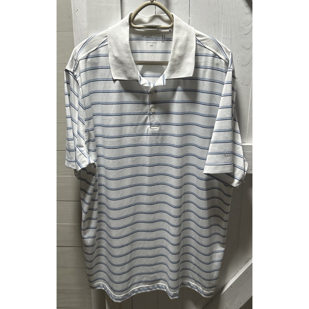 Walter Hagen Polo Golf Shirt Men's XXL 11 Majors Short Sleeve White Blue Stripe - Picture 2 of 9